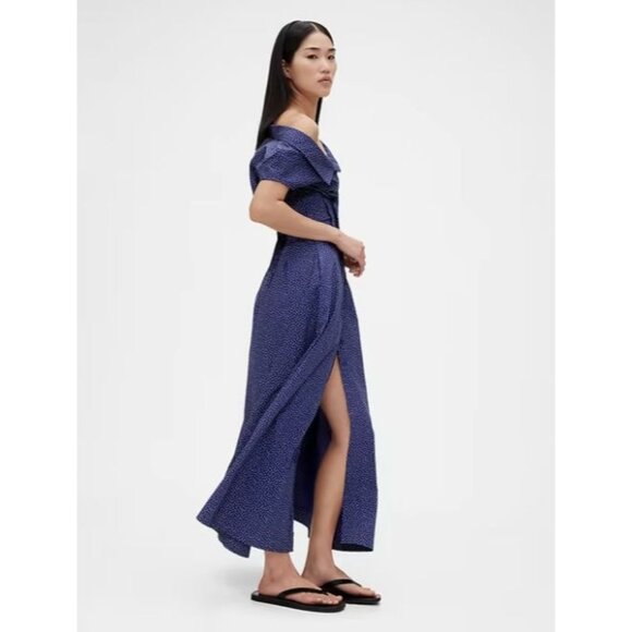 GapStudio Poplin Maxi Shirtdress Off Shoulder A Fit & Flare Silhouette - Picture 2 of 9